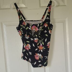 Lands' End Black Camisole with Pink and White Floral Design